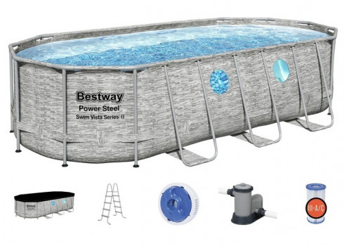 56716 Bestway Каркасный бассейн Power Steel Delux — Ротанг (овал) 5,49х2,74х1,22м+фильтр-насос картр. 5678 л/ч